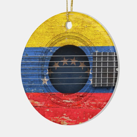 古いアコースティックギターのベネズエラの旗 セラミックオーナメント (左)