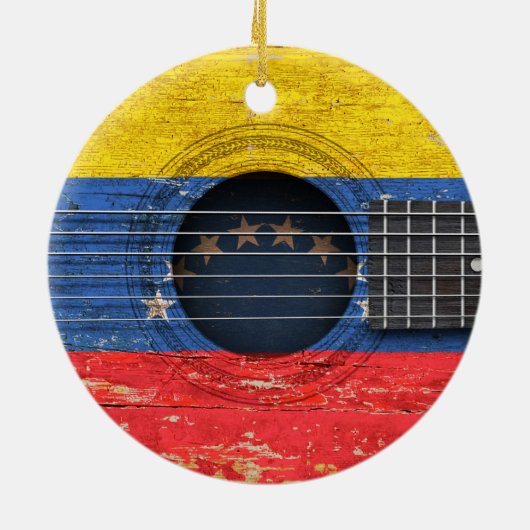 古いアコースティックギターのベネズエラの旗 セラミックオーナメント (裏面)