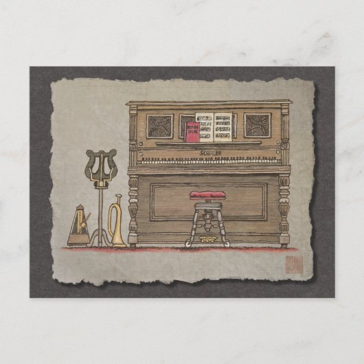 古いアップライトピアノ ポストカード (正面)