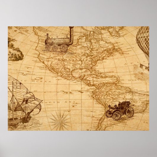 古いアメリカの地図 ポスター (正面)