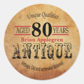 古いアンティークとヴィンテージ80th誕生日デザイン ラウンドシール (正面)