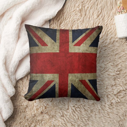 古いアンティークのイギリスのイギリスの英国国旗の旗の枕 クッション (ブランケット)