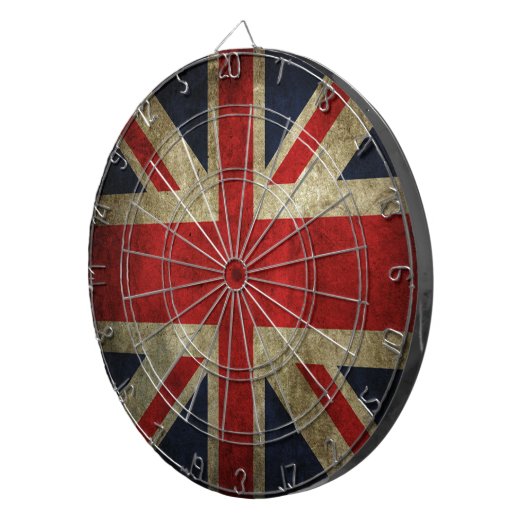 古いアンティークのイギリスのイギリスの英国国旗の旗 ダーツボード (正面右)