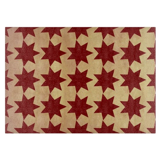 古いアンティークの紙の赤いキルトは初期のなテーマを主演します カッティングボード (正面)