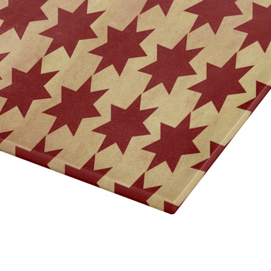 古いアンティークの紙の赤いキルトは初期のなテーマを主演します カッティングボード (角)