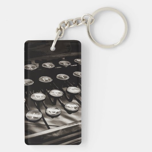 古いアンティークタイプライタ鍵白黒 キーホルダー (裏面)