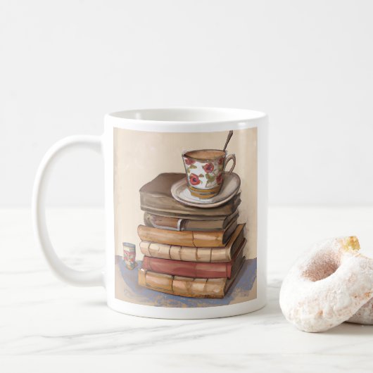 古いアンティークヴィンテージの書籍とコーヒーのカップ コーヒーマグカップ (ドーナツ)