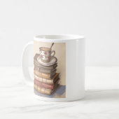古いアンティークヴィンテージの書籍とコーヒーのカップ コーヒーマグカップ (正面左)