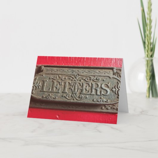 古いアンティークヴィンテージ赤いドア文字メールスロット カード (正面)