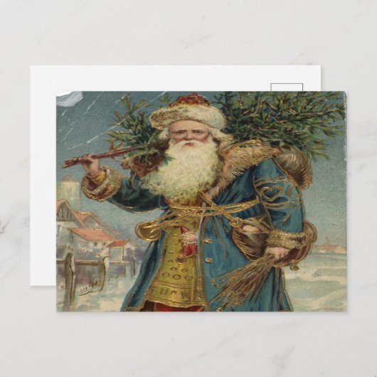 古いアートに戻る…サンタクロースと雪の多いクリスマス ポストカード (正面/裏面)
