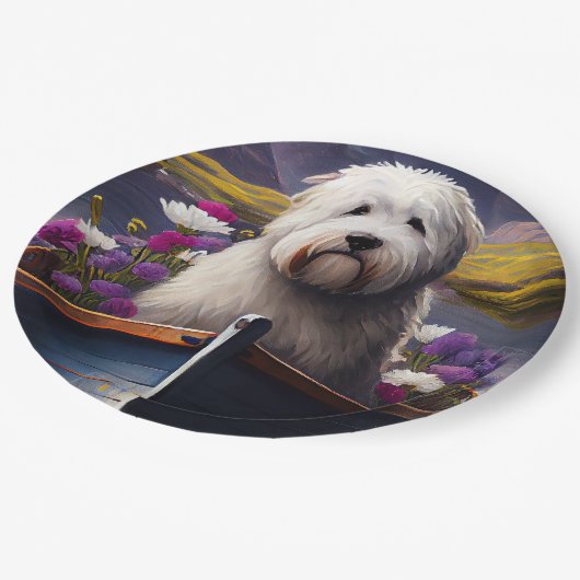 古いイギリスのシェプドッグのパドル:風光明媚な冒険 ペーパープレート (アングル)