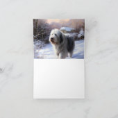 古いイギリスの牧羊犬が雪のクリスマスを過ごした カード (内部)