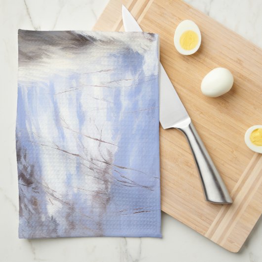 古いイギリスの牧羊犬が雪のクリスマスを過ごした キッチンタオル (四つ折り)