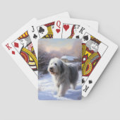 古いイギリスの牧羊犬が雪のクリスマスを過ごした トランプ (裏面)