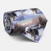 古いイギリスの牧羊犬が雪のクリスマスを過ごした ネクタイ (ロール)