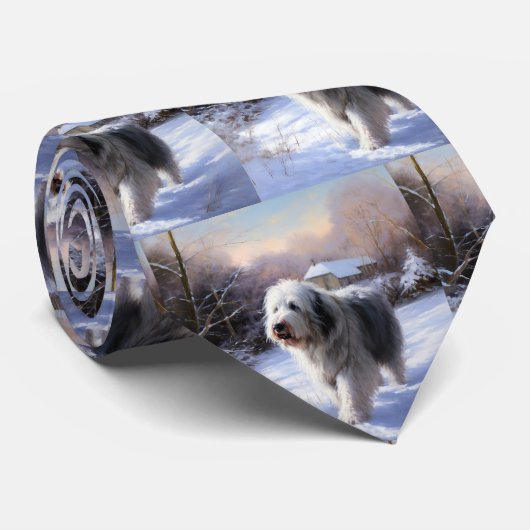 古いイギリスの牧羊犬が雪のクリスマスを過ごした ネクタイ (ロール)