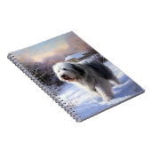 古いイギリスの牧羊犬が雪のクリスマスを過ごした ノートブック (右側)