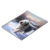 古いイギリスの牧羊犬が雪のクリスマスを過ごした ノートブック (左側)