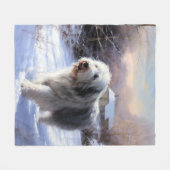 古いイギリスの牧羊犬が雪のクリスマスを過ごした フリースブランケット (正面(横))