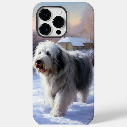 古いイギリスの牧羊犬が雪のクリスマスを過ごした Case-Mate iPhoneケース (裏面)