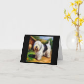 古いイギリスの牧羊犬 カード (黄色い花)