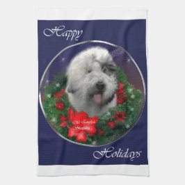 古いイギリスの牧羊犬 キッチンタオル