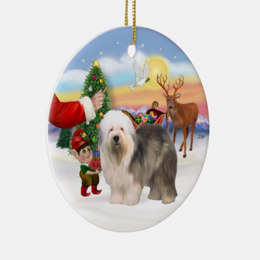 古いイギリス人の牧羊犬を治療する セラミックオーナメント (右)