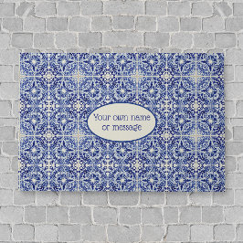 古いイタリアンスタイルタイルの青と白 – 独自の文字 ドアマット