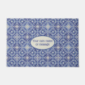 古いイタリアンスタイルタイルの青と白 – 独自の文字 ドアマット (正面)