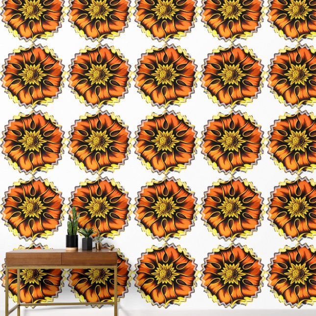 古いイングランドの花のステンドグラス窓 壁紙 (廊下)