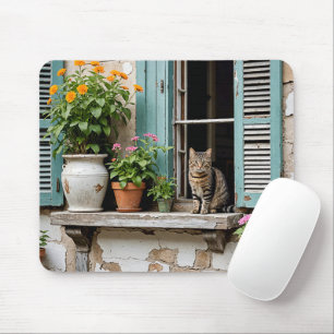 古いウィンドウのレッジにTabby Cat マウスパッド