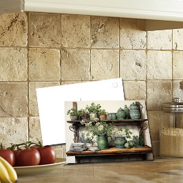 古いウッドキッチンシェルフグリーンホワイトディッシュ ポストカード