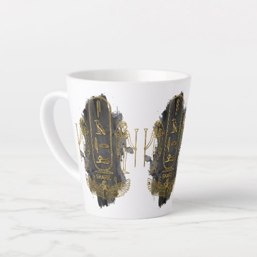 古いエジプトの象形文字の記号であなたの名前を共有 カフェラテマグ (左アングル)