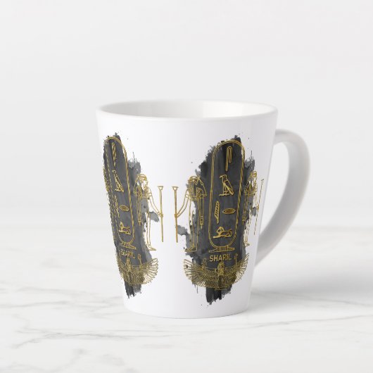 古いエジプトの象形文字の記号であなたの名前を共有 カフェラテマグ (右アングル)