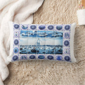 古いオランダデルフト青いDelftwareのスタイルのタイルの壁画 ランバークッション (ブランケット)