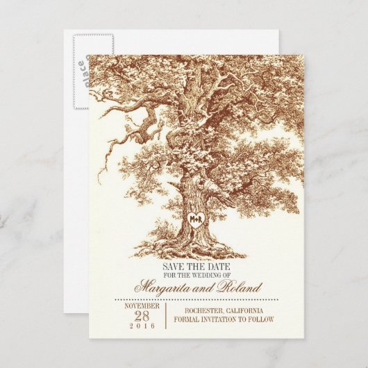 古いオークの木が日付はがきを保存する 案内ポストカード (正面/裏面)