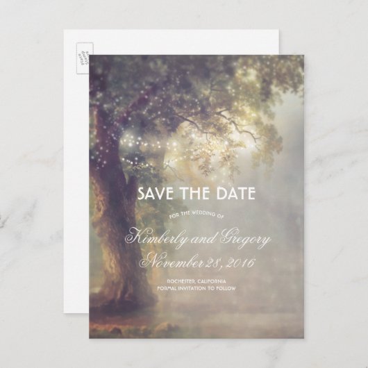 古いオークの木と文字列のライト日付を保存 案内ポストカード (正面/裏面)