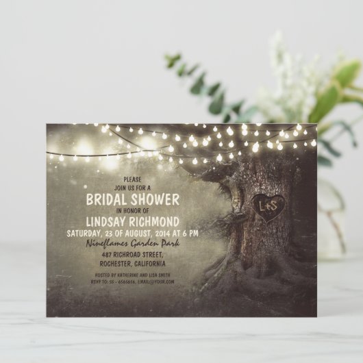 古いオークの木のきらめきはブライダルシャワーをつけます 招待状 (スタンド正面)
