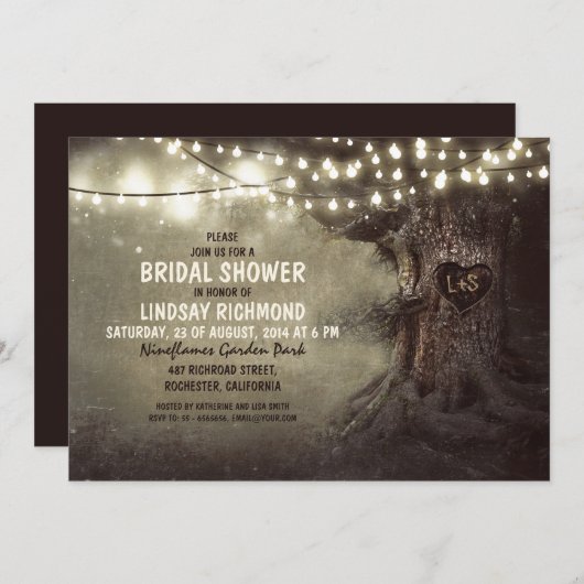 古いオークの木のきらめきはブライダルシャワーをつけます 招待状 (正面/裏面)