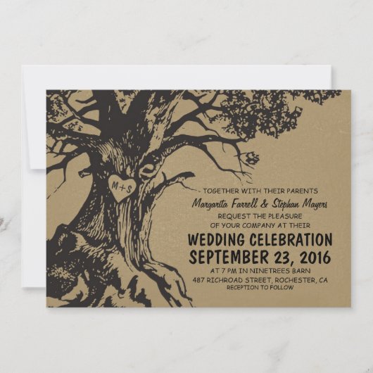 古いオ素朴ークの木の結婚式招待状 招待状 (正面)