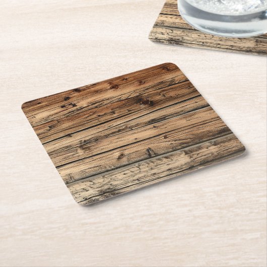 古いカシ木質の背景のコースター スクエアペーパーコースター (アングル)