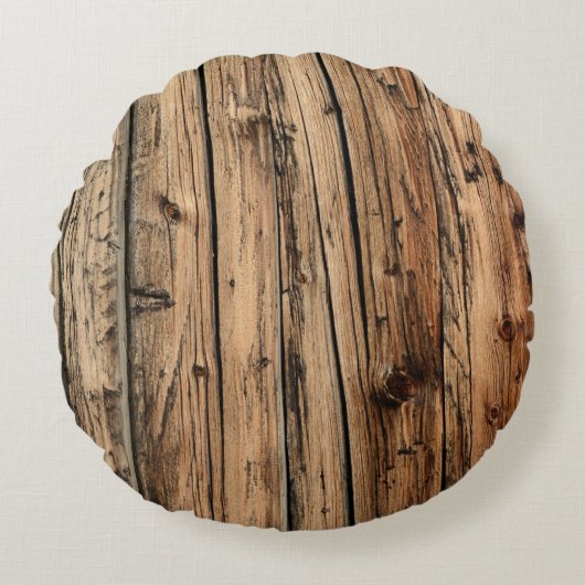 古いカシ木質の背景の円形の枕 ラウンドクッション (正面)