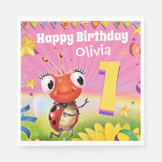 古いカスタムな誕生会の紙ナプキンの女の子1yr スタンダードランチョンナプキン (正面)