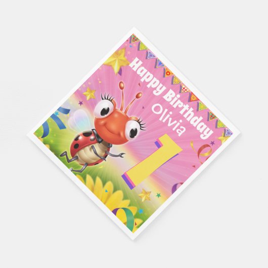 古いカスタムな誕生会の紙ナプキンの女の子1yr スタンダードランチョンナプキン (角)