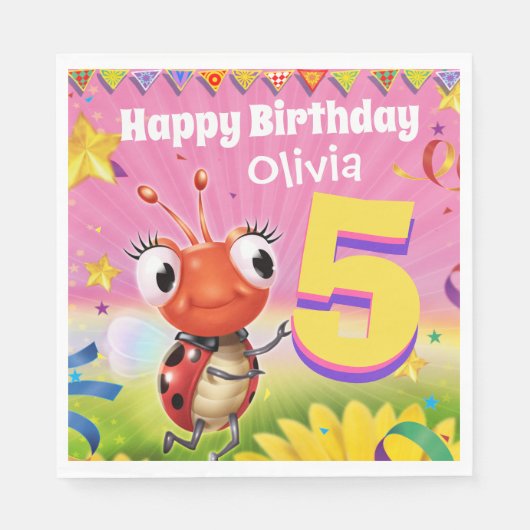 古いカスタムな誕生会の紙ナプキンの女の子5yrs スタンダードランチョンナプキン (正面)