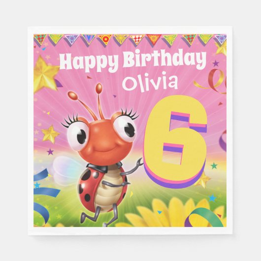 古いカスタムな誕生会の紙ナプキンの女の子6yrs スタンダードランチョンナプキン (正面)