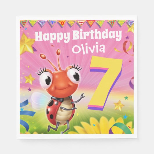 古いカスタムな誕生会の紙ナプキンの女の子7yrs スタンダードランチョンナプキン (正面)