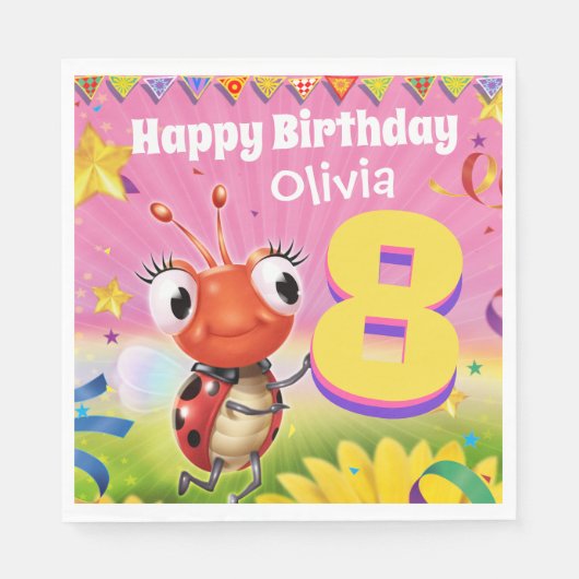 古いカスタムな誕生会の紙ナプキンの女の子8yrs スタンダードランチョンナプキン (正面)