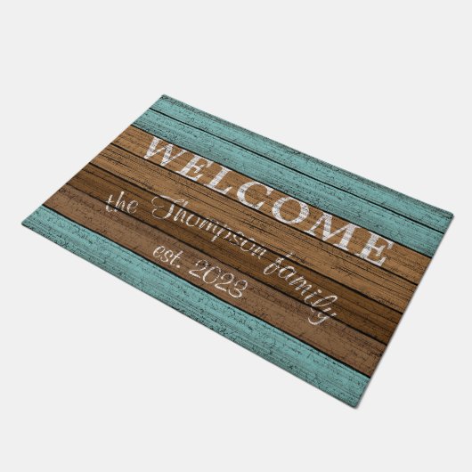 古いカスタムヴィンテージ風化木製の厚板パターン ドアマット (アングル)