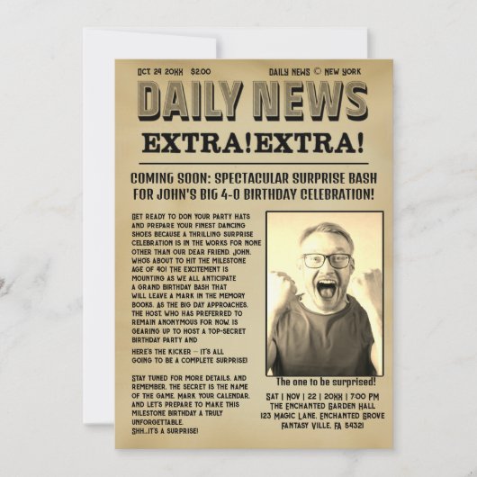 古いカスタム新聞パロディーカバー 招待状 (正面)
